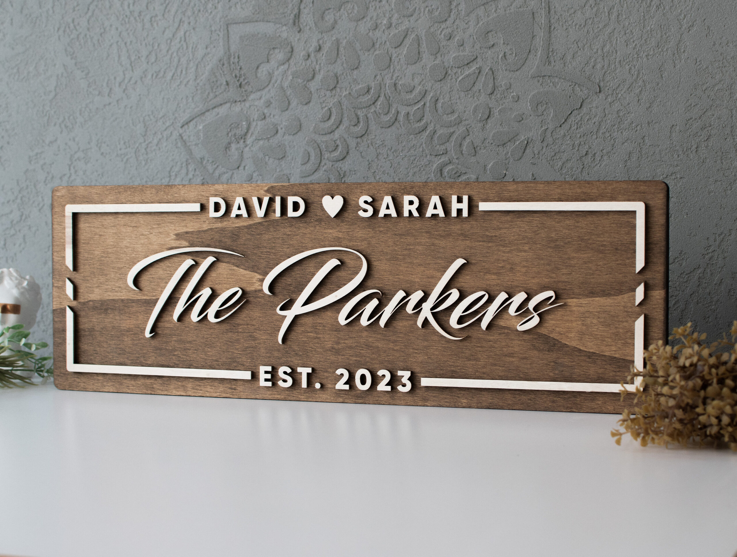 Custom 3D Wooden Wedding Sign – Personalized Last Name & Established Date Custom 3D Wooden Wedding Sign – Personalized Last Name & Established Date